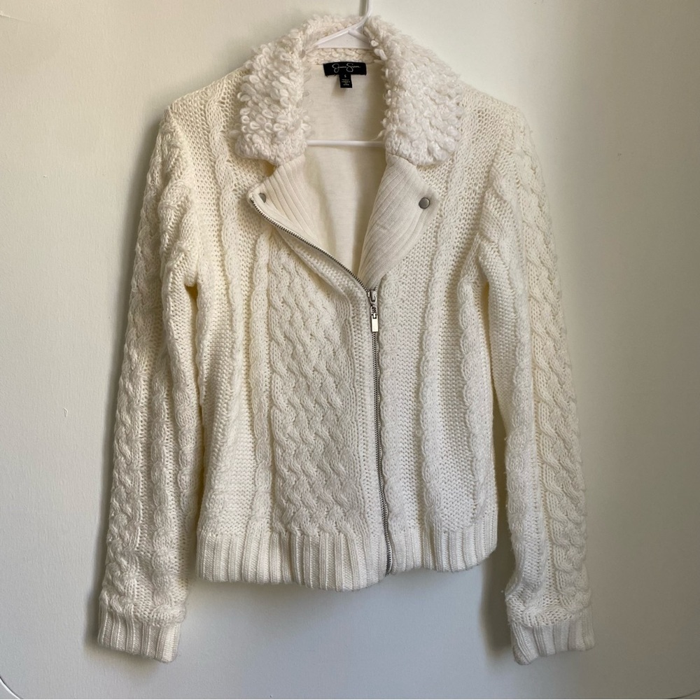 Jessica Simpson Vicky Cable Knit Sweater Moto Jacket S